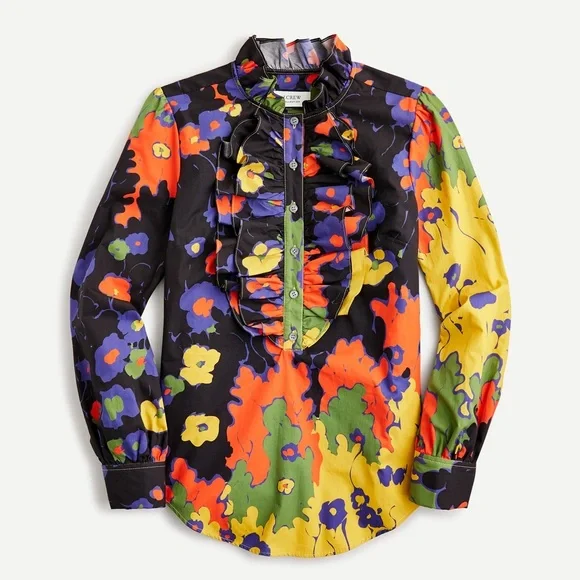J. Crew Ruffle-Front Classic-Fit Boy Shirt in Ratti® Melting Floral Size Medium - Picture 1 of 11